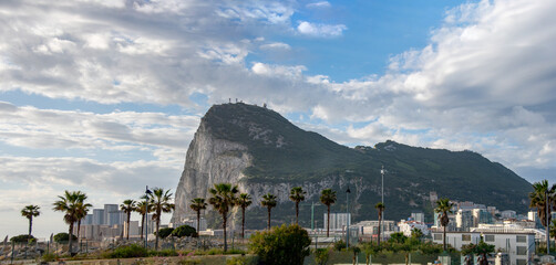 Gibraltar wide panorama showing The rock of Gibraltar. British overseas territory at the south of...