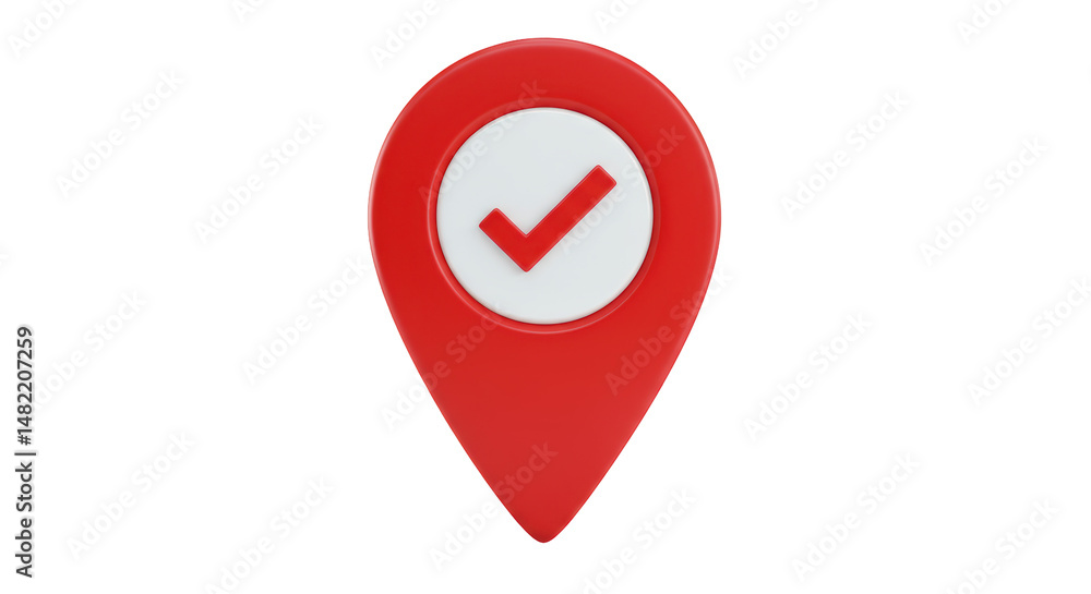 Poster isolated red location pin with check mark