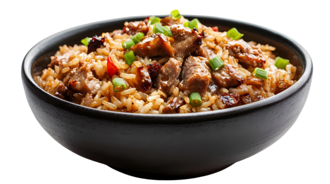 Delicious Pork Fried Rice Recipe isolated on transparent background