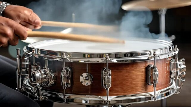 Dynamic drumming performance showcases skill and passion in an intimate setting during a late evening jam session