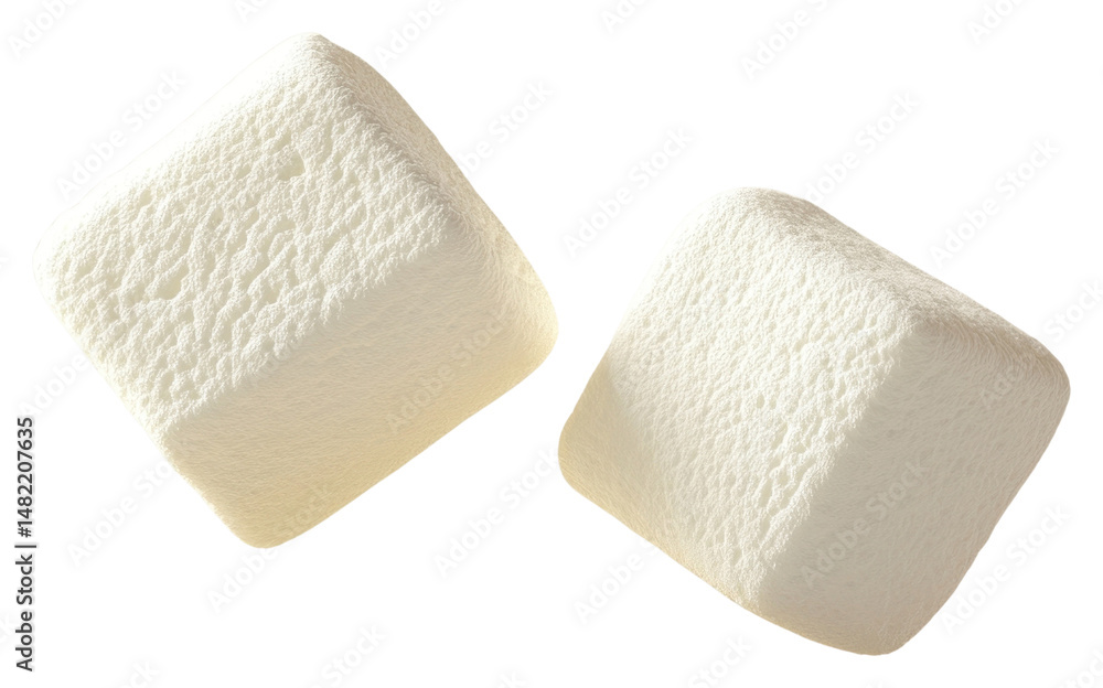 Poster png two white color marshmallows floating isolated floating marshmallows.