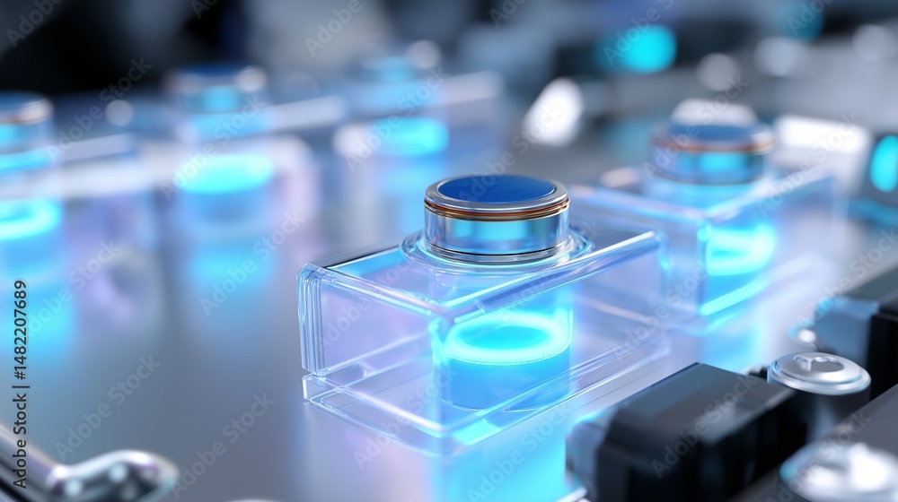 Poster illuminated control buttons on a futuristic device showcase advanced technology and design