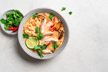 Spicy Thai Noodle Chicken Soup. Tom Kha Gai.