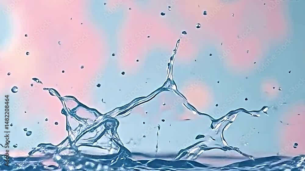 Poster dynamic visually captivating scene of water splash captured mid-air. splash symmetrical water drople