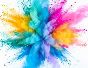 Fototapeta premium Rainbow powder explosion over white background
