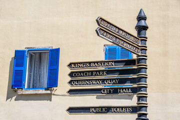 Gibraltar, UK. 05-02-25. Gibraltar signpost pointing to various attractions and locations. King's...