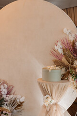 Beautifully decorated wedding photo area for ceremonies in the celebration hall