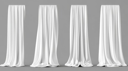 The illustration features a bundle of white sheer curtains with diverse drapery, characterized by their semi-transparent and diaphanous nature