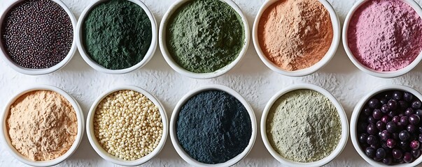 Colorful superfood powders, healthy eating
