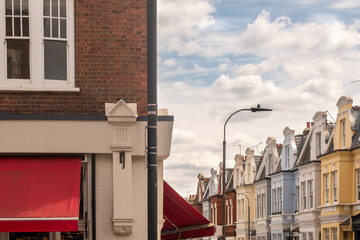 Upward view of houses upmarket residential property in Fulham in south west London- UK