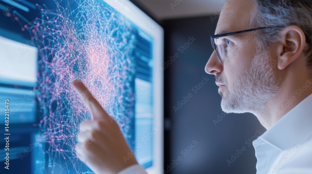 Aufkleber professional man analyzing data visualization on digital screen