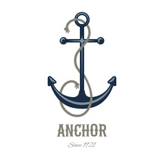 Anchor with rope and inscription vector illustration in black and white color on isolated white background. easy art	
