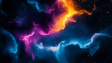 Fototapeta premium Exploring the vast depths of space reveals a vibrant cosmic landscape teeming with shimmering stars and luminous clouds of dust, as showcased in the Dark Matter Weave illustration