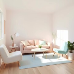 Minimalist Pastel Room Interior – Clean and simple room interior decorated in soft pastel tones.