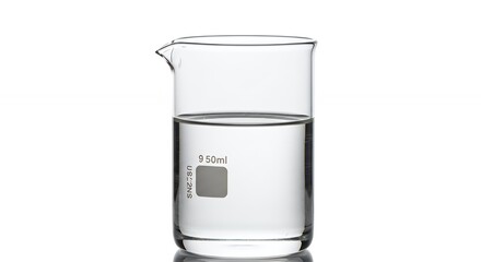 Clear Liquid in Beaker on White Background
