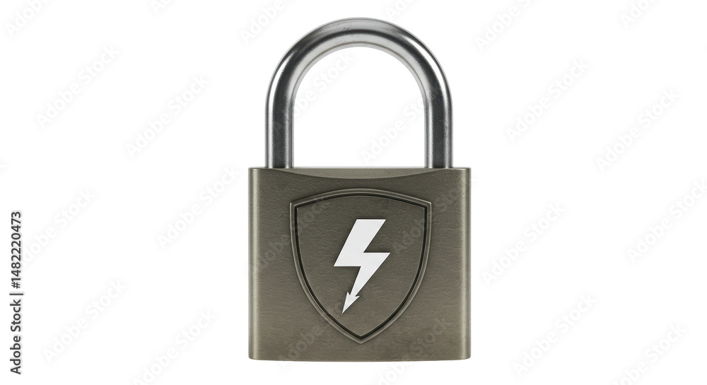 Poster isolated padlock with lightning bolt symbolizing security