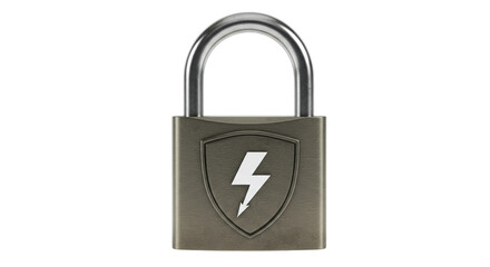 Isolated Padlock with Lightning Bolt Symbolizing Security