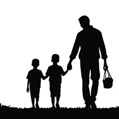 Fatherhood in Motion – Dad and Son Walking Together, family silouette