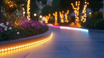 The Twilight Flow illustration features a park at twilight with illuminated, flowing pathways that are full of color