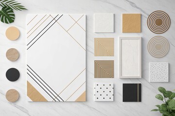 Obraz premium Elegant Geometric Art Compositions With Minimalist Style on white Textured Background