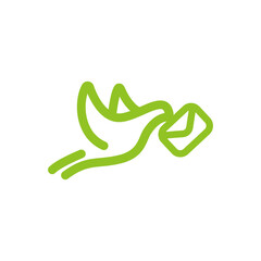 Contact icon, dove with envelope in vector, outline style.