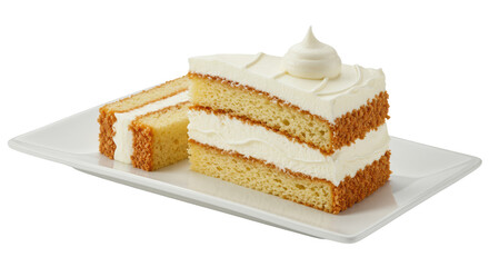 Isolated Slice of Vanilla Cake with Cream Frosting