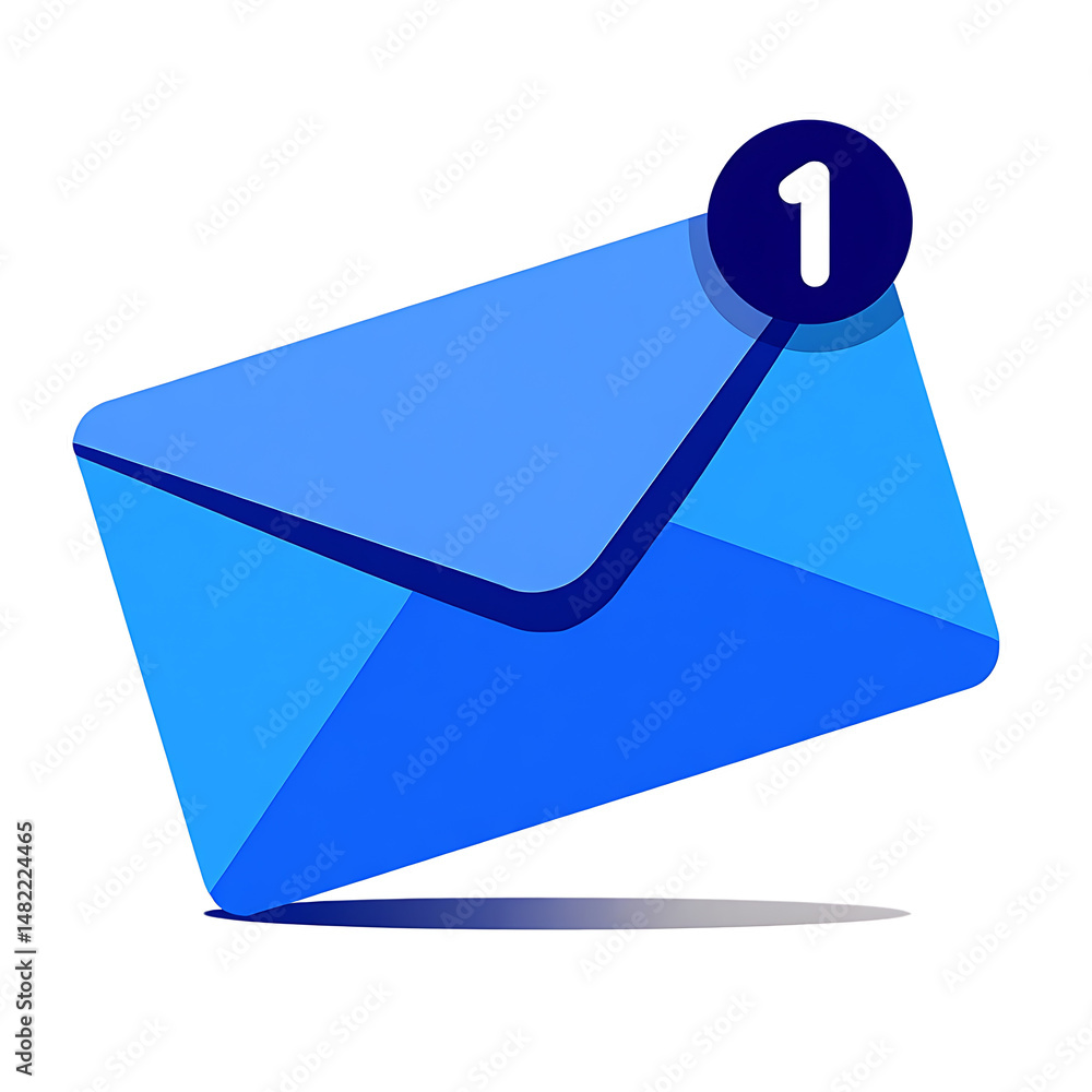 Aufkleber 3d blue envelope icon with notification number one email message new mail inbox concept isolated ren