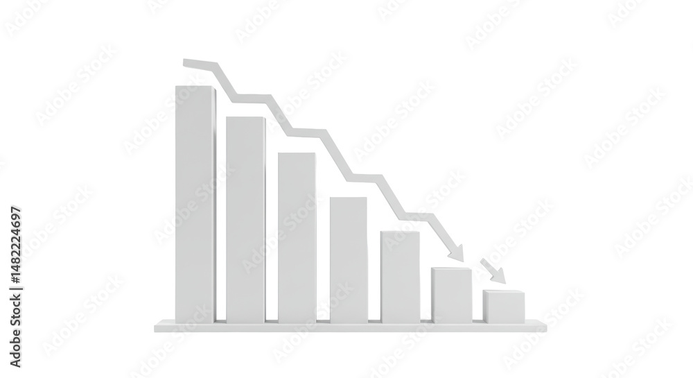 Poster isolated declining bar graph with arrow depicting financial loss