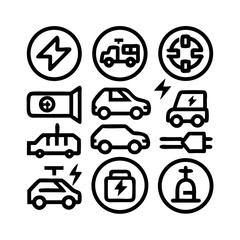 Set of outline icons related to charging. Linear icon collection. Editable stroke. Vector illustration