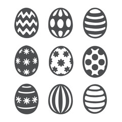 Set of black and white eggs. Vector set of Easter eggs, silhouette. Easter day element set. Vector illustration of egg.