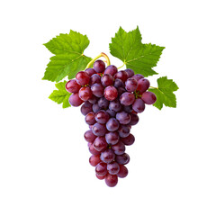 Fototapeta premium Cluster of ripe red grapes with vibrant green leaves on a white background \n fresh fruit nature botanical isolated object organic food ingredient sweet and natural