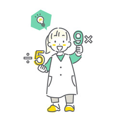 算数の勉強にワクワクする小学生　シンプルでかわいい線画イラスト
