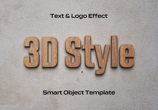 Wood Texture Wall Sign 3D Text Logo Style Effect Mockup Logotype Template Shape