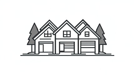 Fototapeta premium A residential community icon in linear style, representing private houses with editable stroke width.
