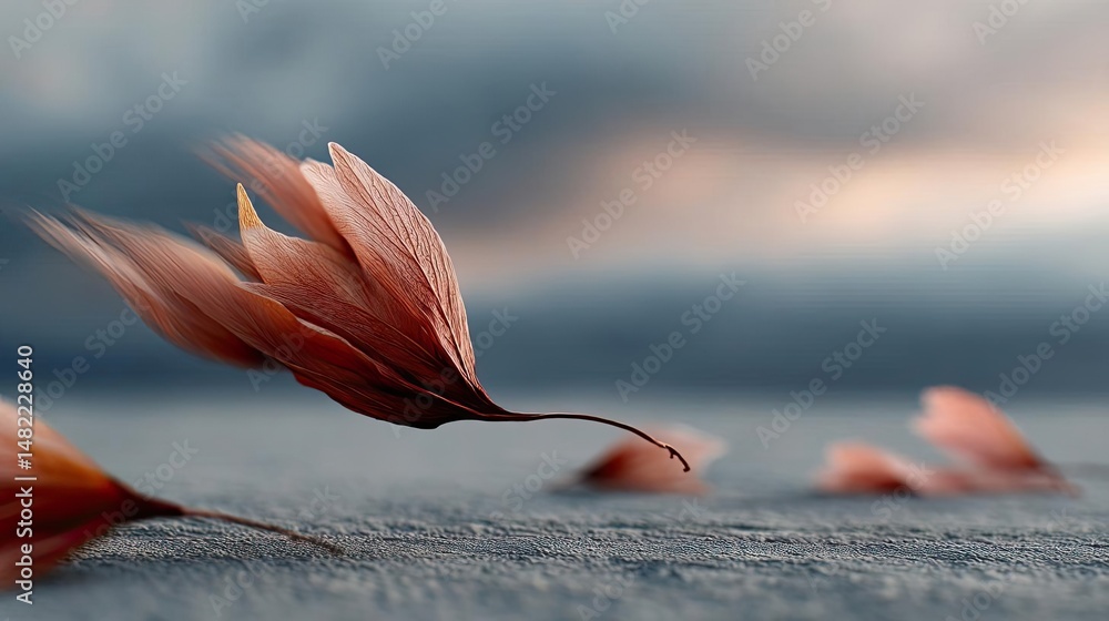 Aufkleber blowing in the wind with strong leaf in cloudy sky concept. a serene image of delicate petals drifti
