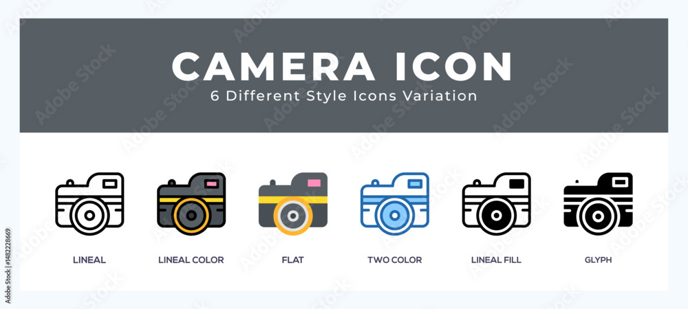 Aufkleber camera icon set with different styles. vector illustration.