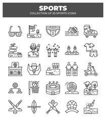 Collection of 25 Sports Icons.  Line Art Graphics