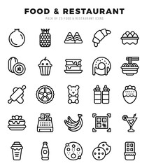 Food and Restaurant icons set. Collection of simple Lineal web icons.