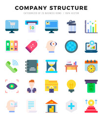 Set of Company Structure icons in Flat style. High quality Flat Icons symbol collection.
