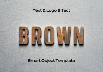 Wood Texture Wall Sign 3D Text Logo Style Effect Mockup Logotype Template Shape