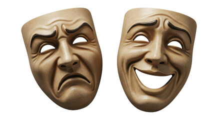 Isolated Set of Theater Masks Representing Tragedy and Comedy