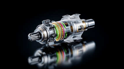 A close-up image of a transparent mechanical device showcasing intricate engineering.