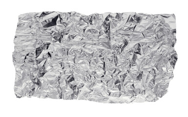 Piece of crumpled shiny aluminum foil isolated on white, top view