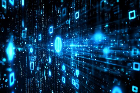Abstract digital matrix of binary code flowing in a modern high tech data network
