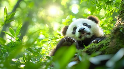 Obraz premium Panda in Lush Greenery