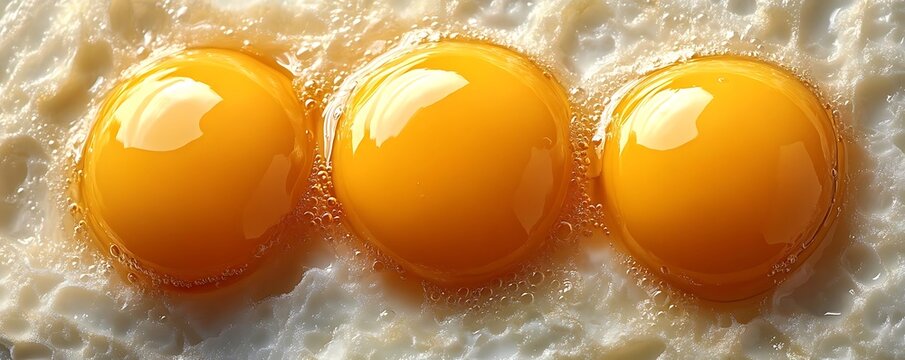 Three fried eggs, close-up, breakfast