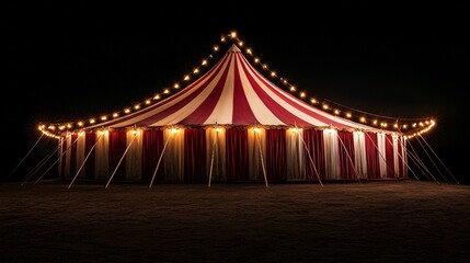 Vibrant circus tent illuminated at night, creating a magical atmosphere for evening festivities