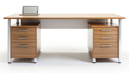 Office desk on white background perfect for workspace setup home office furniture and productivity visuals