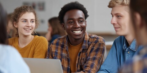 Students engaged in digital education course for collaborative learning experience