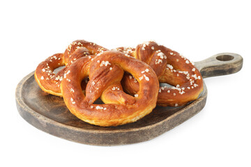 Tasty pretzels with salt isolated on white